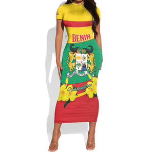 Personalized Happy Benin National Day Short Sleeve Bodycon Dress Fraternite Justice Travail