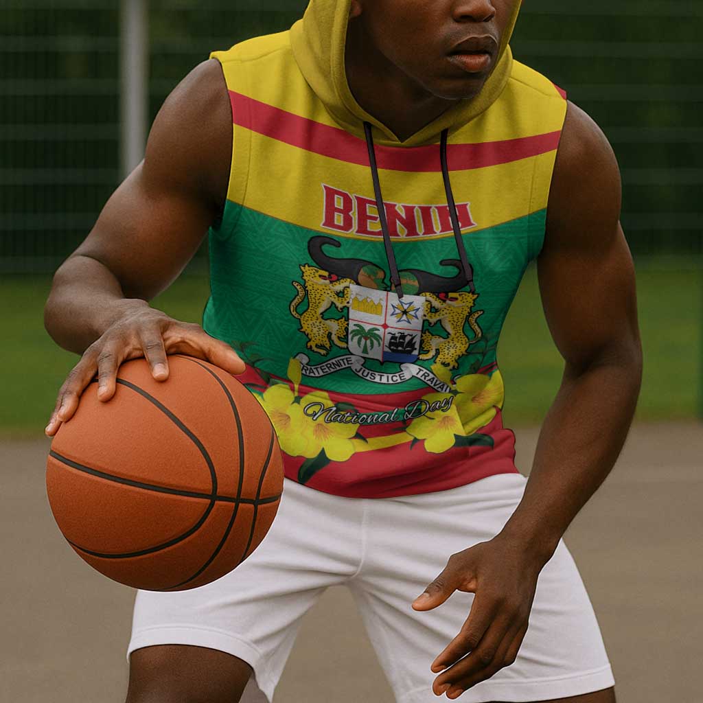 Personalized Happy Benin National Day Sleeveless Hoodie Fraternite Justice Travail - African Pride
