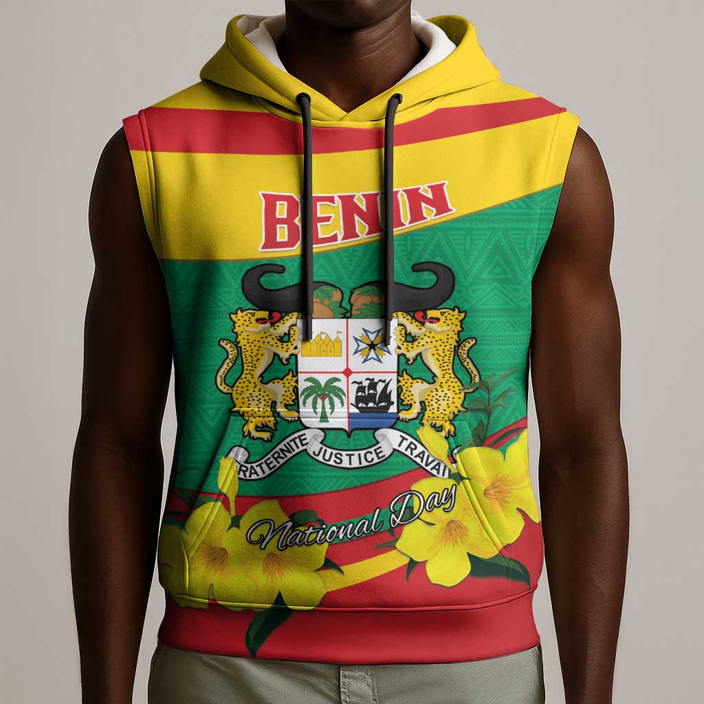 Personalized Happy Benin National Day Sleeveless Hoodie Fraternite Justice Travail - African Pride