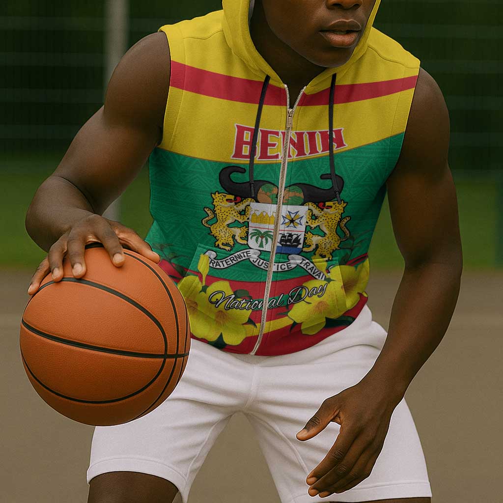 Personalized Happy Benin National Day Sleeveless Zip Hoodie Fraternite Justice Travail - African Pride