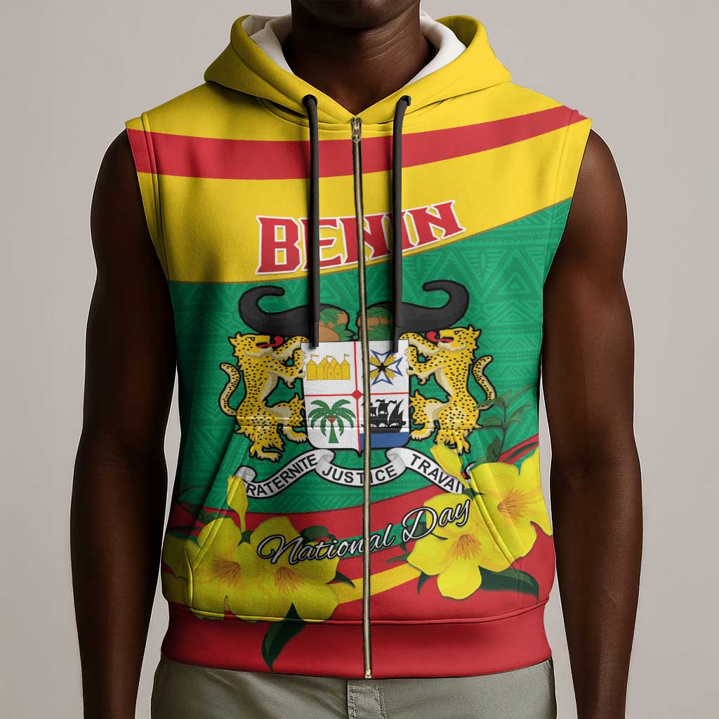 Personalized Happy Benin National Day Sleeveless Zip Hoodie Fraternite Justice Travail - African Pride