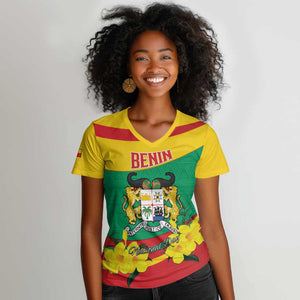 Personalized Happy Benin National Day Women V-Neck T-Shirt Fraternite Justice Travail