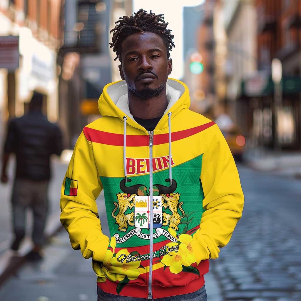 Personalized Happy Benin National Day Zip Hoodie Fraternite Justice Travail