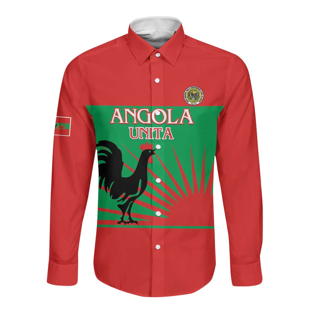 Personalized Angola Long Sleeve Button Shirt UNITA  Party Flag Style