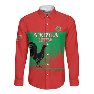 Personalized Angola Long Sleeve Button Shirt UNITA  Party Flag Style