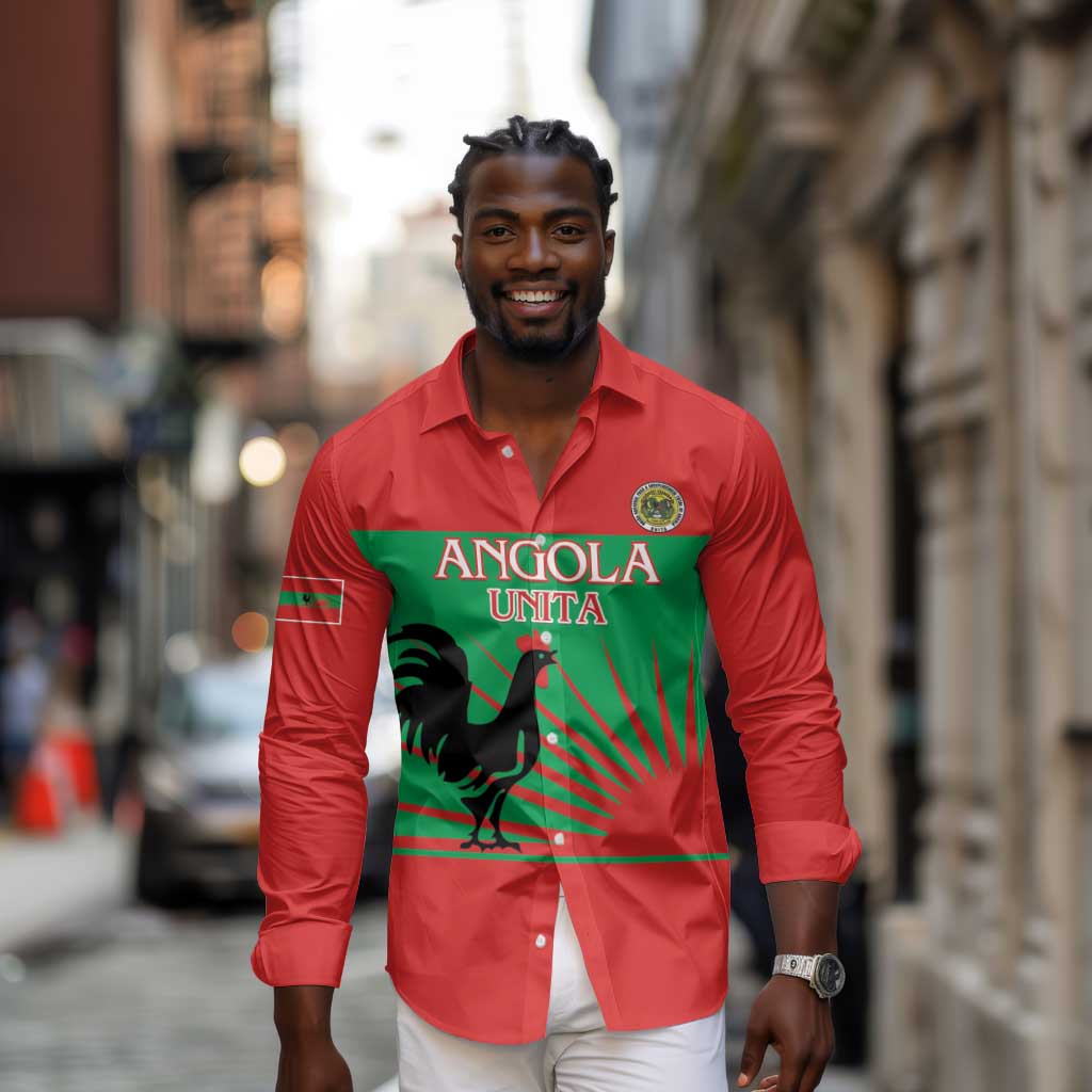 Personalized Angola Long Sleeve Button Shirt UNITA  Party Flag Style