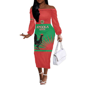 Personalized Angola Off The Shoulder Long Sleeve Dress UNITA  Party Flag Style