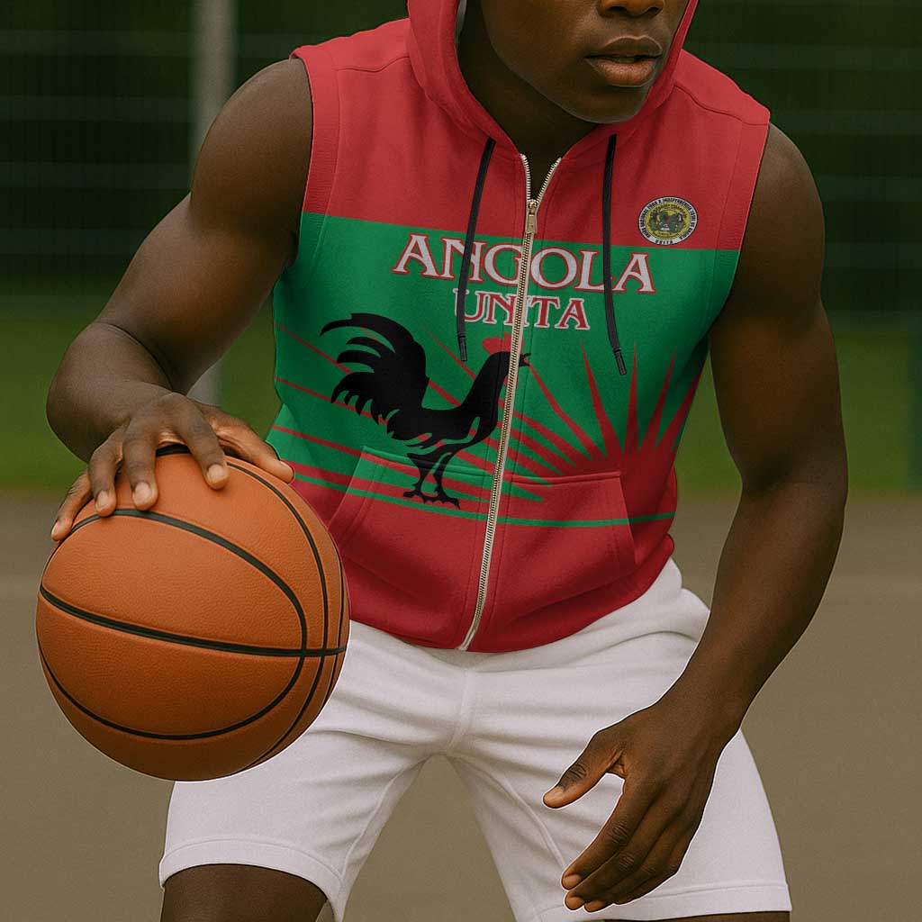 Personalized Angola Sleeveless Zip Hoodie UNITA  Party Flag Style - African Pride