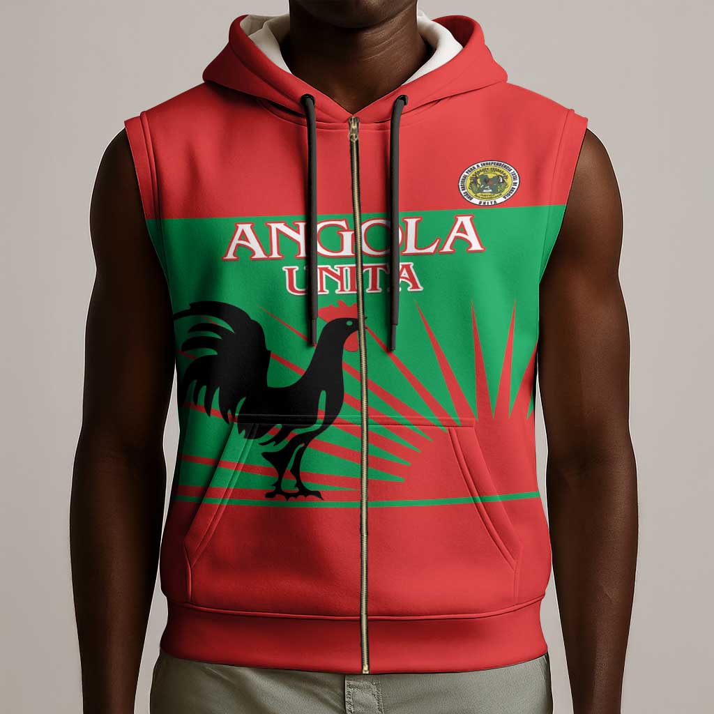 Personalized Angola Sleeveless Zip Hoodie UNITA  Party Flag Style - African Pride