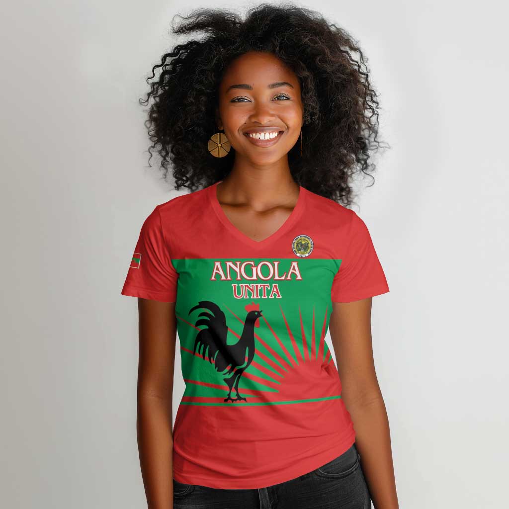 Personalized Angola Women V-Neck T-Shirt UNITA  Party Flag Style