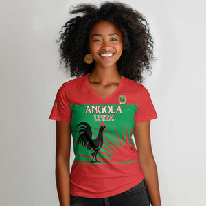 Personalized Angola Women V-Neck T-Shirt UNITA  Party Flag Style
