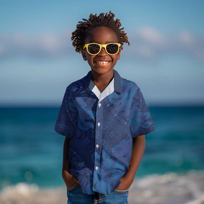Afro Hibiscus Tropical Kid Hawaiian Shirt ShweShwe African Pattern - African Pride