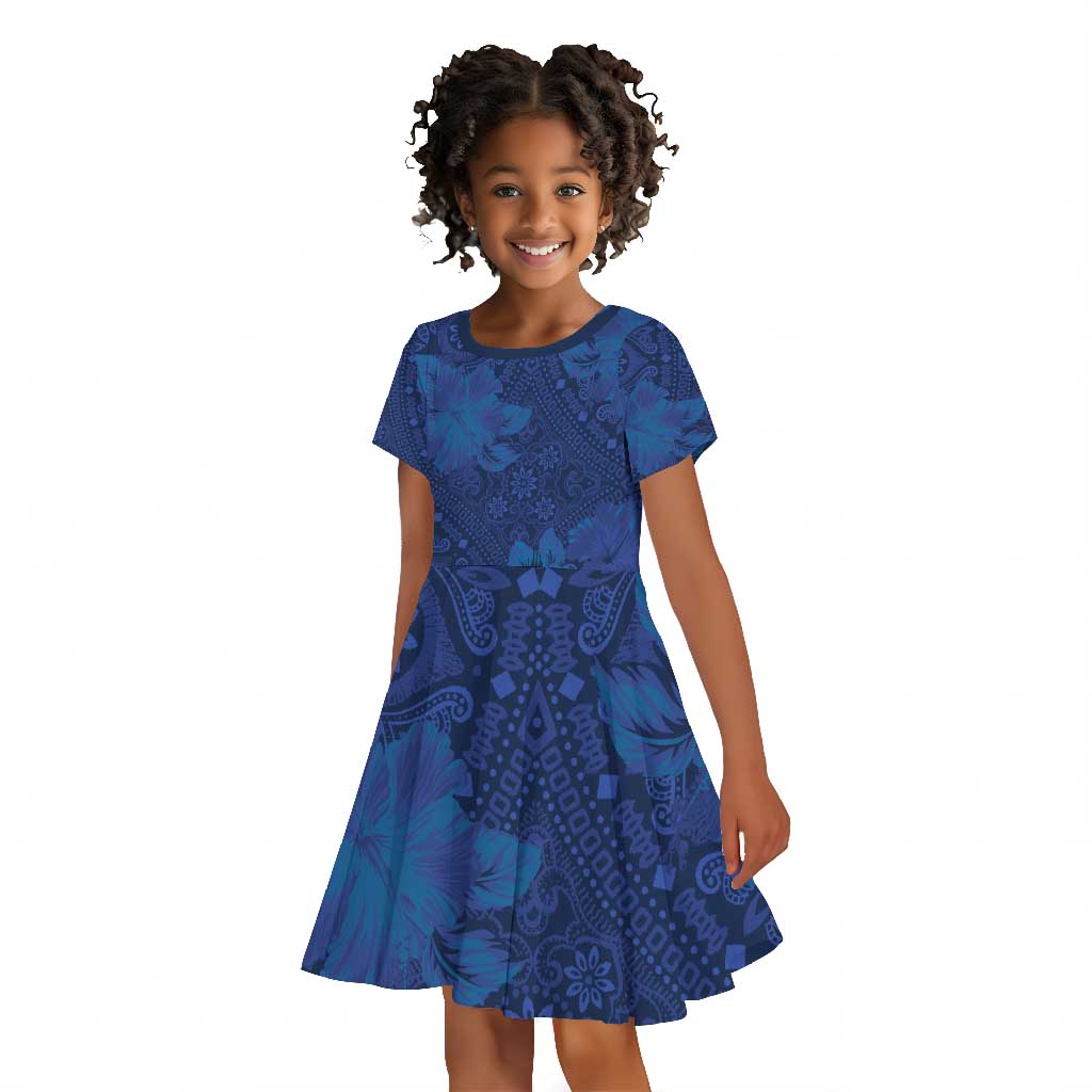 Afro Hibiscus Tropical Kid Short Sleeve Dress ShweShwe African Pattern - African Pride