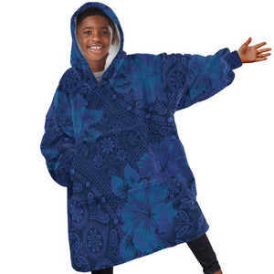 Afro Hibiscus Tropical Kid Wearable Blanket Hoodie ShweShwe African Pattern - African Pride