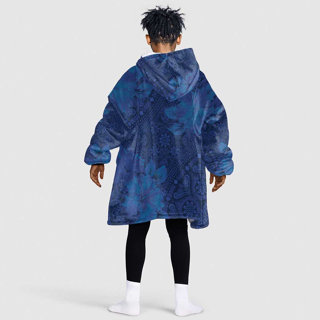 Afro Hibiscus Tropical Kid Wearable Blanket Hoodie ShweShwe African Pattern - African Pride