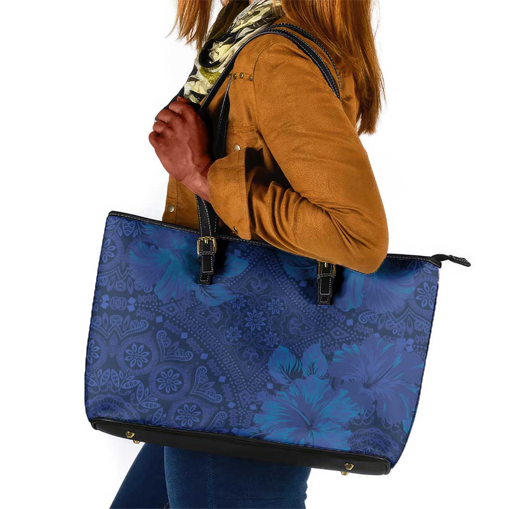 Afro Hibiscus Tropical Leather Tote Bag ShweShwe African Pattern - African Pride