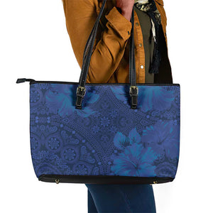 Afro Hibiscus Tropical Leather Tote Bag ShweShwe African Pattern - African Pride