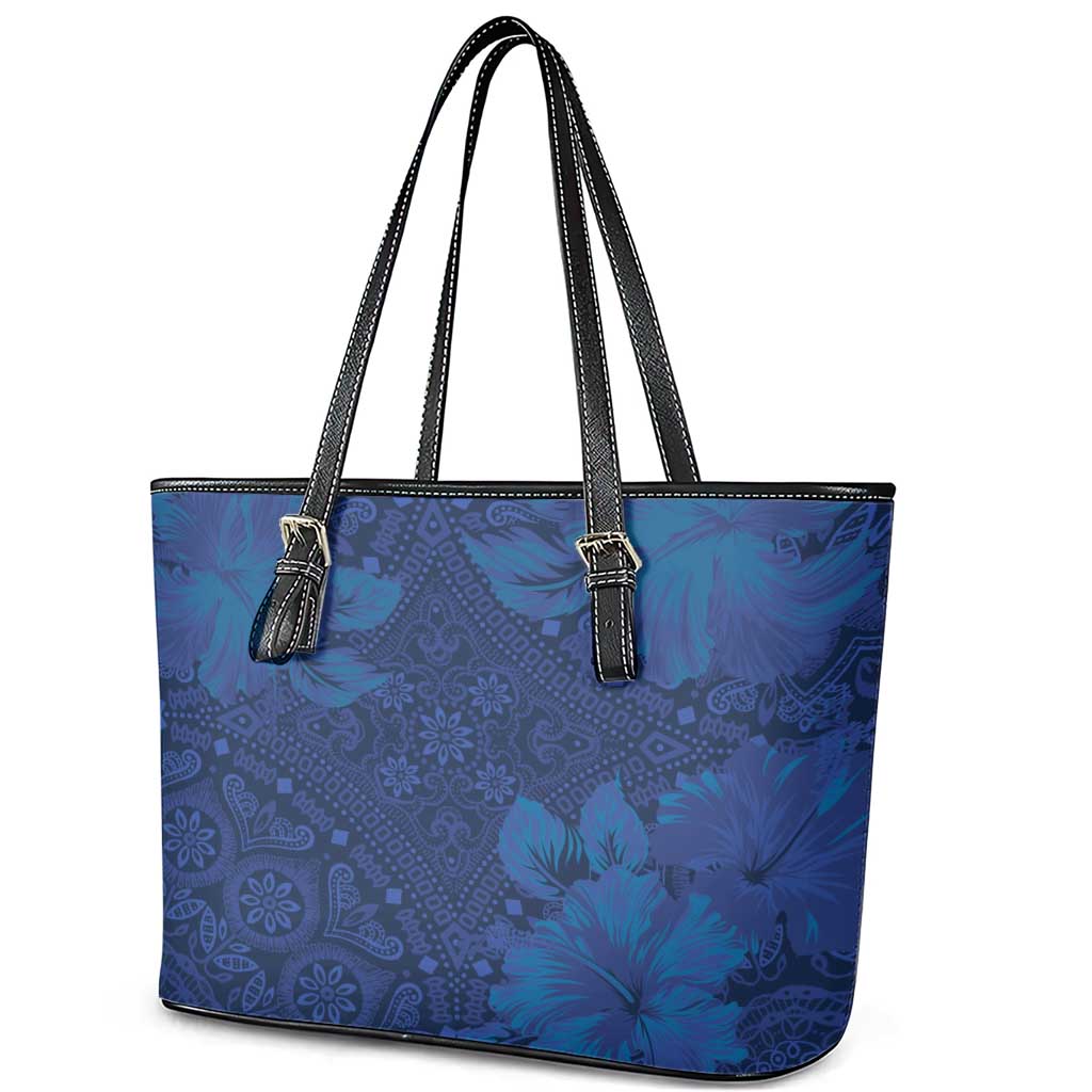 Afro Hibiscus Tropical Leather Tote Bag ShweShwe African Pattern - African Pride