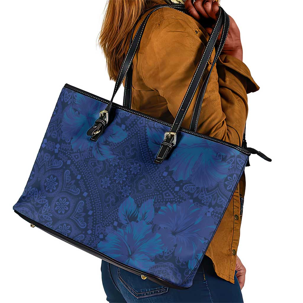 Afro Hibiscus Tropical Leather Tote Bag ShweShwe African Pattern - African Pride