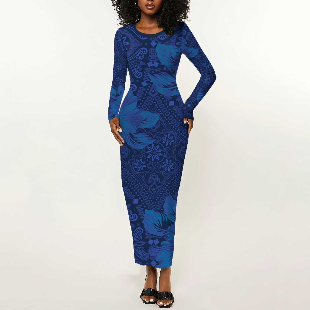 Afro Hibiscus Tropical Long Sleeve Bodycon Dress ShweShwe African Pattern - African Pride