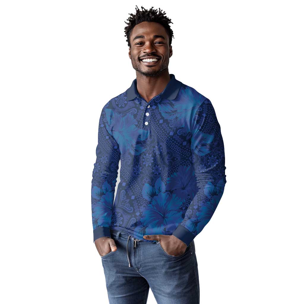 Afro Hibiscus Tropical Long Sleeve Polo Shirt ShweShwe African Pattern - African Pride