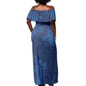 Afro Hibiscus Tropical Off Shoulder Maxi Dress ShweShwe African Pattern - African Pride