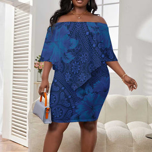 Afro Hibiscus Tropical Off Shoulder Short Dress ShweShwe African Pattern - African Pride