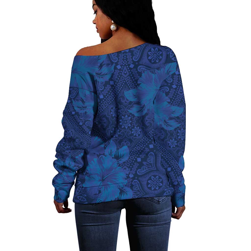 Afro Hibiscus Tropical Off Shoulder Sweater ShweShwe African Pattern - African Pride