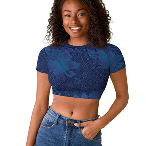 Afro Hibiscus Tropical Raglan Cropped T shirt ShweShwe African Pattern - African Pride