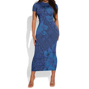 Afro Hibiscus Tropical Short Sleeve Bodycon Dress ShweShwe African Pattern - African Pride