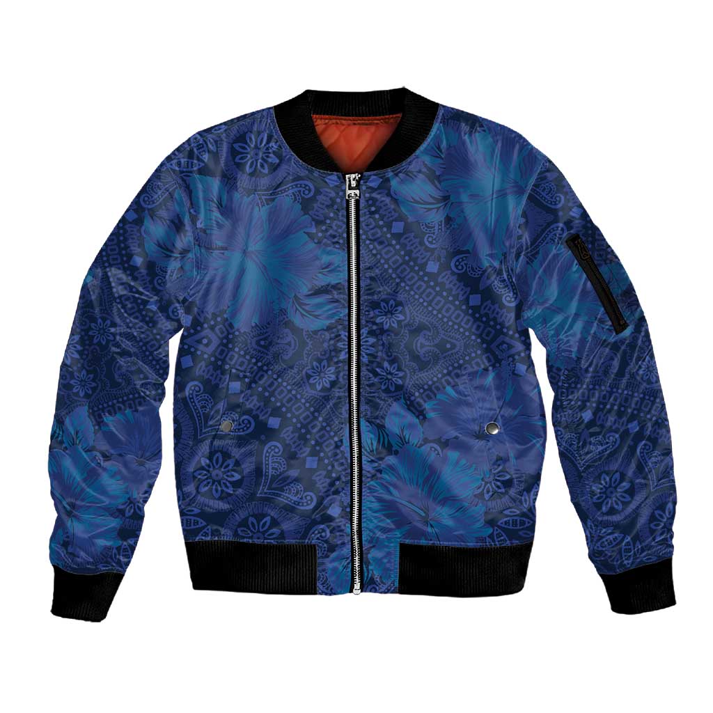 Afro Hibiscus Tropical Sleeve Zip Bomber Jacket ShweShwe African Pattern - African Pride