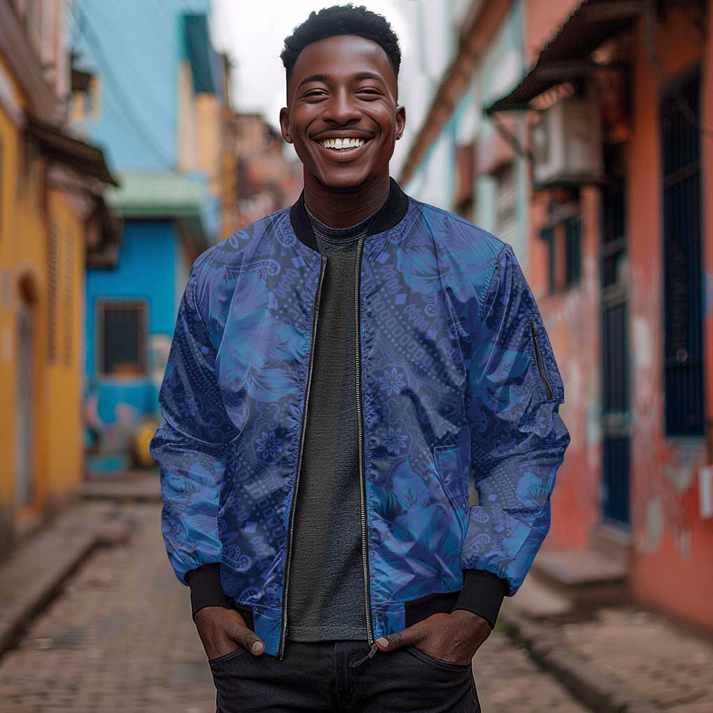 Afro Hibiscus Tropical Sleeve Zip Bomber Jacket ShweShwe African Pattern - African Pride