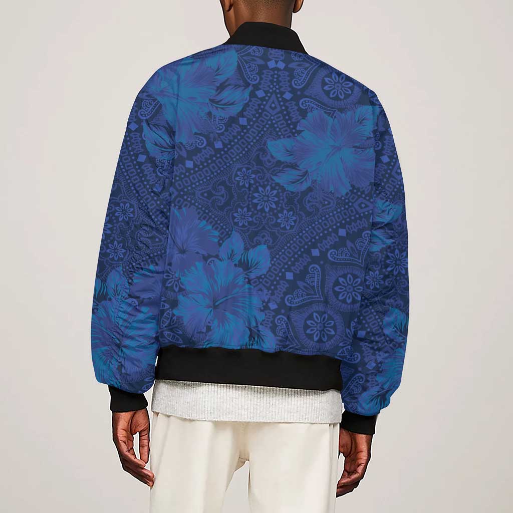 Afro Hibiscus Tropical Sleeve Zip Bomber Jacket ShweShwe African Pattern - African Pride