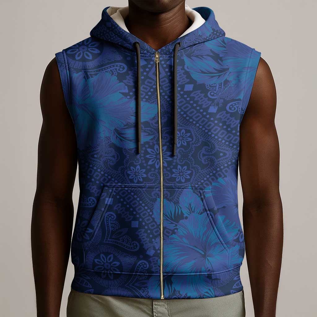 Afro Hibiscus Tropical Sleeveless Zip Hoodie ShweShwe African Pattern - African Pride