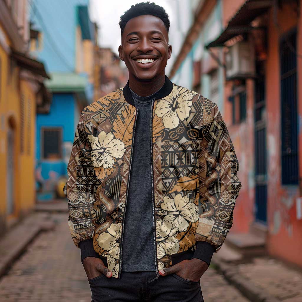 Afro Hibiscus Tropical Bomber Jacket African Pattern - African Pride
