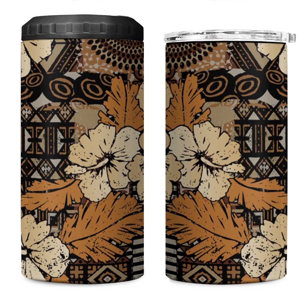 Afro Hibiscus Tropical 4 in 1 Can Cooler Tumbler African Pattern - African Pride