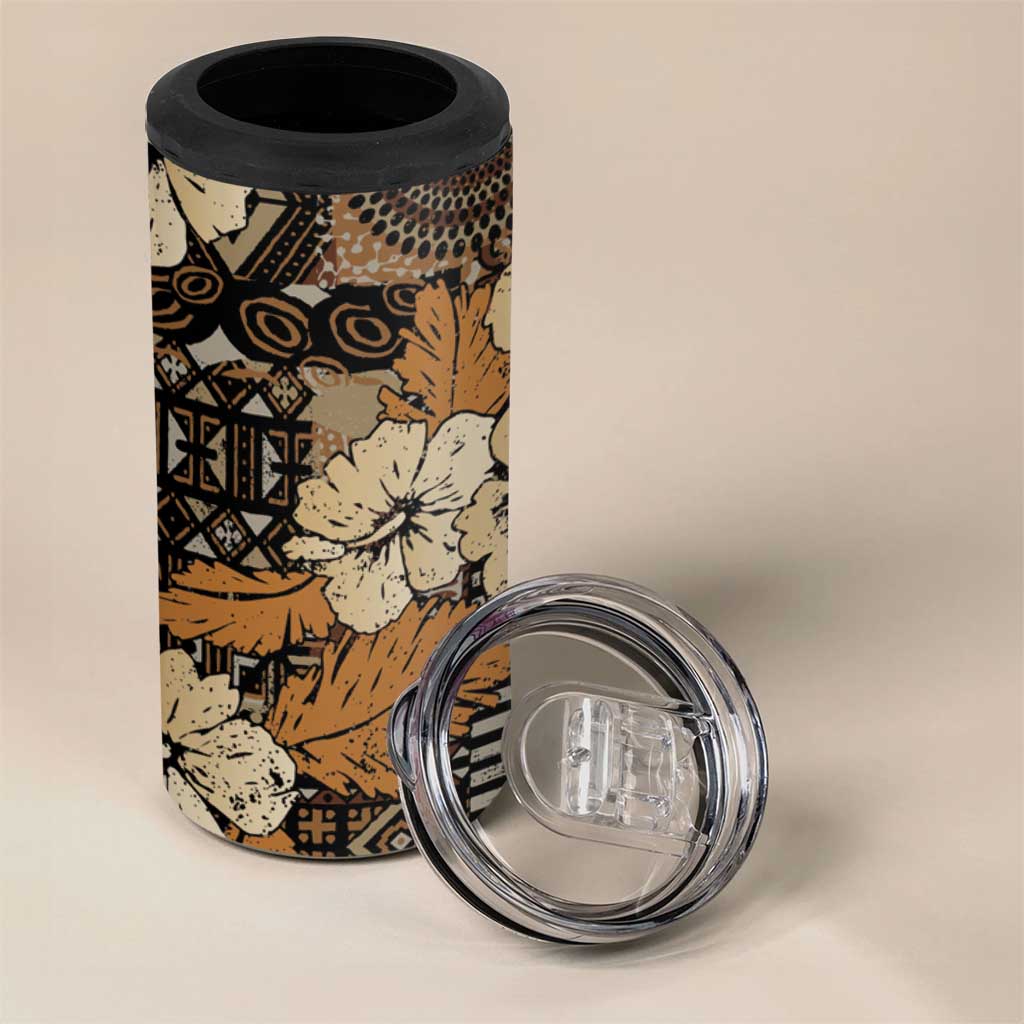 Afro Hibiscus Tropical 4 in 1 Can Cooler Tumbler African Pattern - African Pride