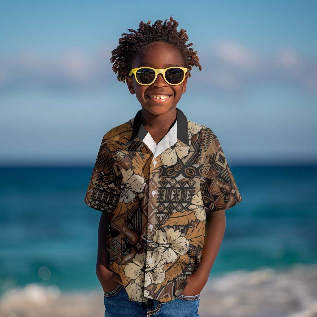 Afro Hibiscus Tropical Kid Hawaiian Shirt African Pattern - African Pride