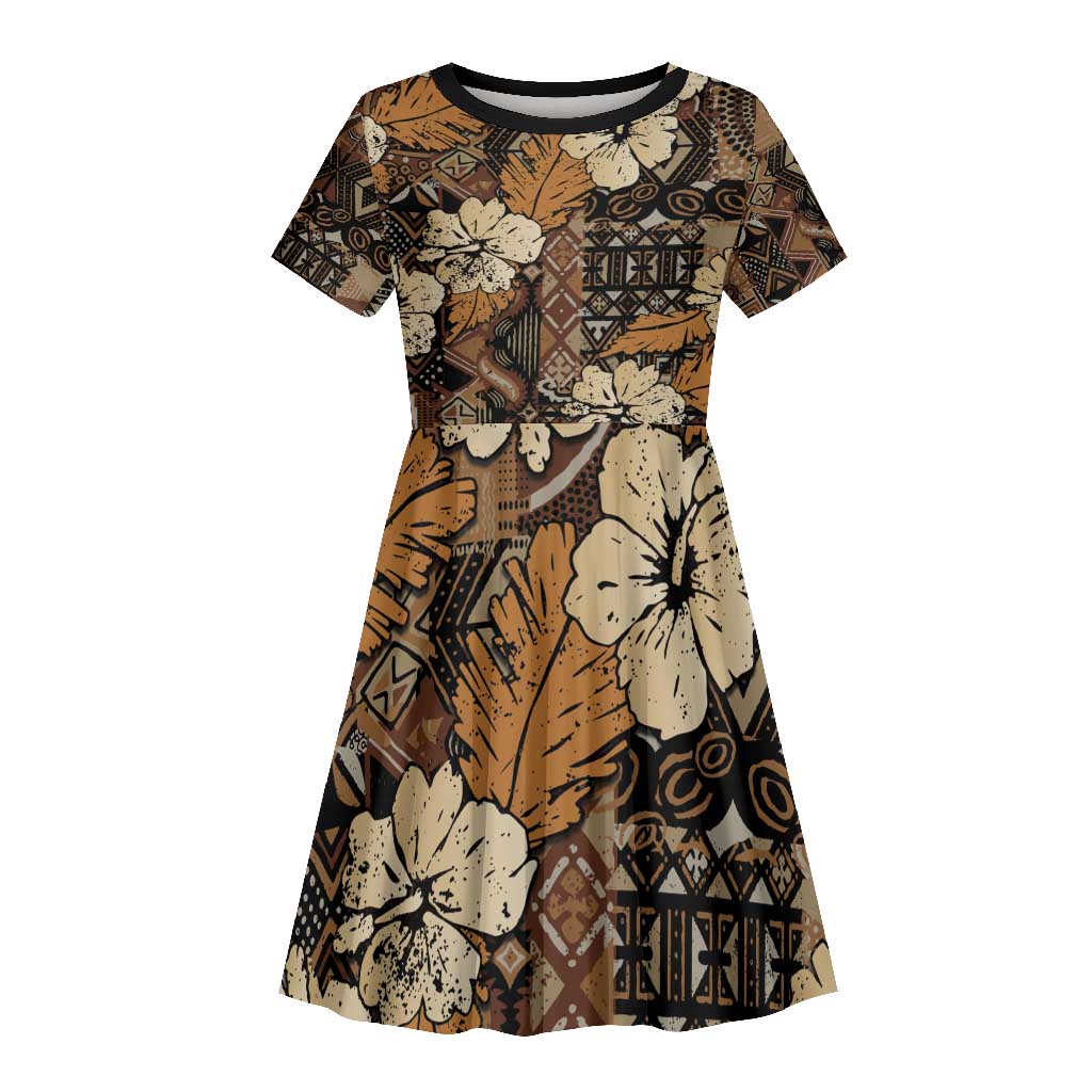 Afro Hibiscus Tropical Kid Short Sleeve Dress African Pattern - African Pride