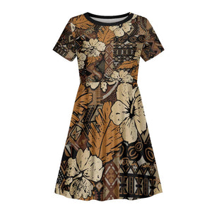 Afro Hibiscus Tropical Kid Short Sleeve Dress African Pattern - African Pride
