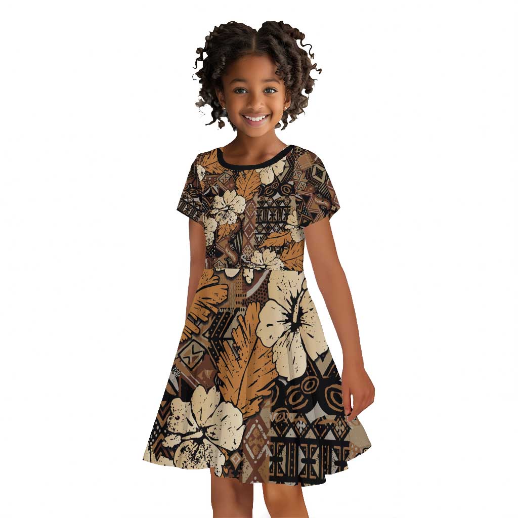 Afro Hibiscus Tropical Kid Short Sleeve Dress African Pattern - African Pride