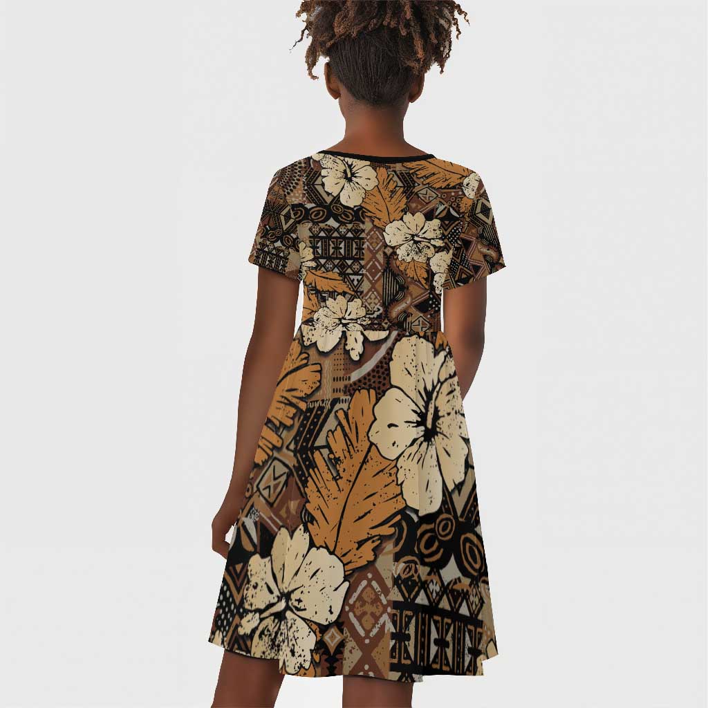 Afro Hibiscus Tropical Kid Short Sleeve Dress African Pattern - African Pride