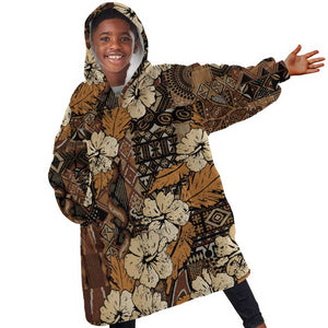 Afro Hibiscus Tropical Kid Wearable Blanket Hoodie African Pattern - African Pride