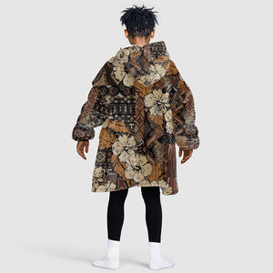Afro Hibiscus Tropical Kid Wearable Blanket Hoodie African Pattern - African Pride
