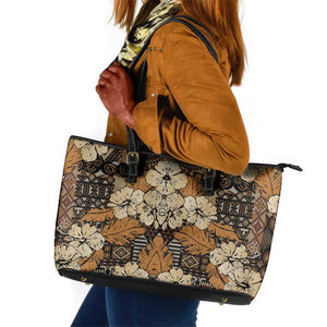 Afro Hibiscus Tropical Leather Tote Bag African Pattern - African Pride