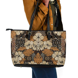 Afro Hibiscus Tropical Leather Tote Bag African Pattern - African Pride
