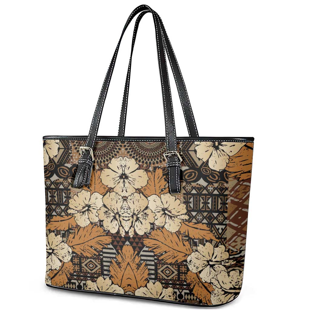 Afro Hibiscus Tropical Leather Tote Bag African Pattern - African Pride