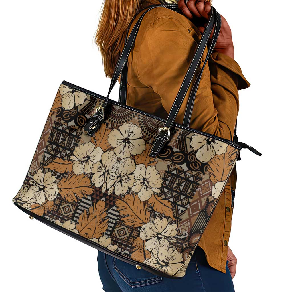 Afro Hibiscus Tropical Leather Tote Bag African Pattern - African Pride