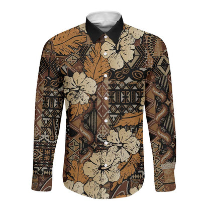 Afro Hibiscus Tropical Long Sleeve Button Shirt African Pattern - African Pride