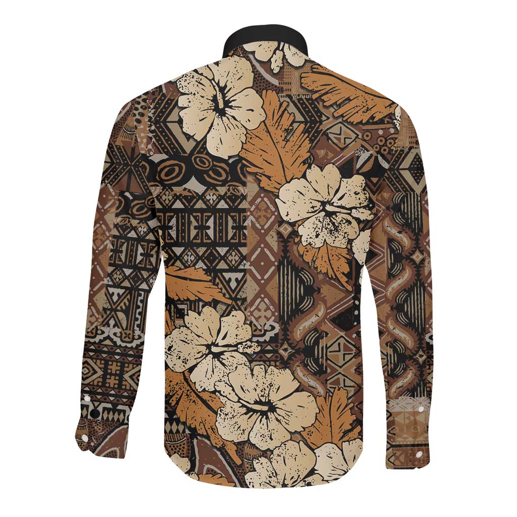Afro Hibiscus Tropical Long Sleeve Button Shirt African Pattern - African Pride